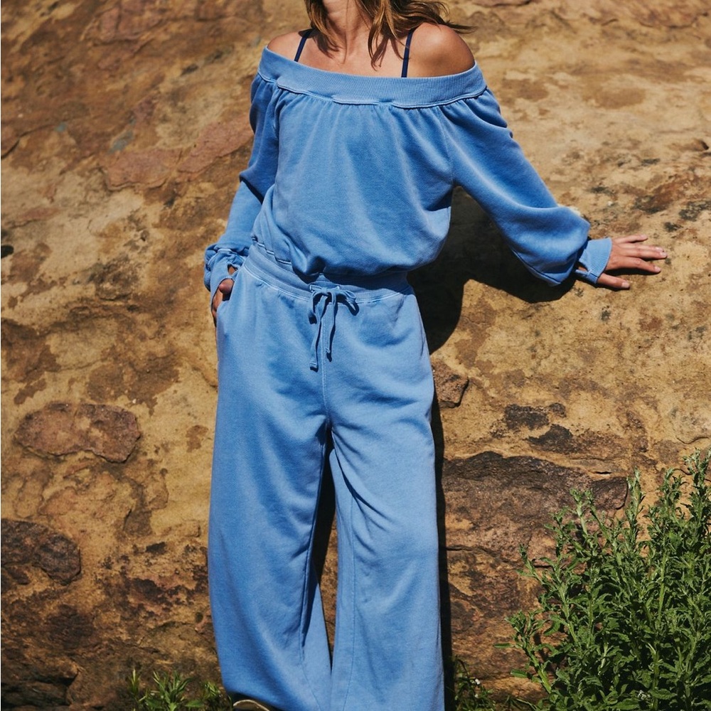 FP Movement by Free People Off-Shoulder Blue Jumpsuit